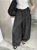 Pantalones casuales con sentido de diseño, buena caída, cintura alta, silueta, pantalones de pierna curva para mujer, otoño, estilo coreano, simples, holgados, pierna ancha, pantalones largos