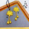 Tienda de oro con colgante de loto de oro arena de dos mundos Collar de loto Cuentas de oro de transferencia Colgante de cuerda negra Accesorios chapados en oro cobre