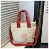 Bolso de Lona Trendy Lindo Estilo Coreano con Estampado de Oso Estudiante Casual Color Contrastante Dibujos Animados Gran Capacidad Bolso Cruzado Estilo Occidental