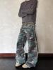 Jeans Americano Retro Camuflado com Múltiplos Bolsos para Homem Calças Versáteis Largas de Perna Larga Jeans de Design Nicho para Homem