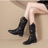 Botas Slouch de Salto Baixo Plissadas para Mulheres, Novo Estilo Outono e Inverno 2026, Botas Martin Stretch de Salto Grosso, Botas Slim de Cano Médio