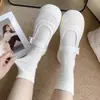 Meias de Meia-Cança Outono da Yifan, Meias de Cor Lisa para Confinamento, Meias com Laço de Bolinhas e Renda, Meias da Moda, Meias de Estudante