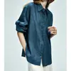 Elegante camisa polo de manga larga estilo francés en color azul abisal para mujer, nueva colección otoño 2026, camisa de ramio simple y elegante