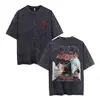 Camiseta Gráfica de Anime Lavable Transfronteriza para Hombres y Mujeres, Top de Camiseta de Algodón Lavado Ácido Vintage para Verano