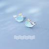 Pendientes de ballena de plata S925 para mujer, estilo coreano, con bonitos peces azules frescos y animales marinos, E6805