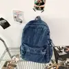 Mochila de mezclilla suave azul claro tipo nube, estilo artístico, para niñas, estudiantes universitarias, compras, salidas, mochila casual relajada