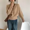 Suéter de Gola Alta Macio e Ceroso Feminino Outono e Inverno Novo Solto Simples Versátil Pulôver Cor Sólida Roupa Externa Top de Tricô Preguiçoso