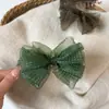 Pinza de Plátano Verde con Puntos Frescos e Inspiración Boscosa, con Moño, Accesorio de Pelo Esponjoso, Pasador para Cola de Caballo Alta, Adorno de Pinza Vertical de Moda