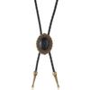 Gravata Borboleta de Couro PU Ajustável para Homens Estilo Retro Ocidental Jeans Fivela Colar Longo Distintivo Gravata Polo