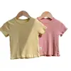 Camiseta Básica de Algodón Transpirable con Jacquard de Corazones Clase A para Niños Cuello Redondo Manga Corta Color Caramelo Nuevo 2026 para Niños y Niñas