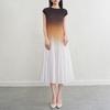 Vestido Plisado Estampado Color Degradado Miyake para Mujer Nuevo Estilo Verano Hermoso Elegante Cintura Alta Aspecto Adelgazante Falda Plisada Midi