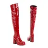 Botas Largas Otoño e Invierno Nuevas Botas Largas Hasta la Rodilla Mujer Tacón Súper Alto Impermeable Mesa Roja Tienda Nocturna Cremallera Lateral Botas de Motociclista Botas de Mujer