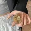Anillo de Flor de Bola de Metal Exagerado Estilo Tweed de Gama Alta Versátil Personalizado Chapado en Oro Real Anillo Abierto Anillo