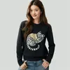 Suéter de cachemira pura para mujer, engrosado, cuello redondo, con un pequeño estampado de gato, cálido, casual, tejido de punto de corte holgado, perfecto como capa interior