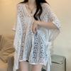 Estilo coreano V-neck Hollow-out Knitted Sweater Mulheres Summer Fishing Net Ice Silk Sunscreen Blusa manga curta solta Loose Loose Top