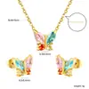 Estilo Ins Pendientes y Collar Elegantes Europeos y Americanos con un Diseño de Moda de Alta Gama, Juego de Joyería de Collar de Mariposa con Circonita