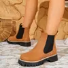 Estação Independente Feminina Transfronteiriça Europeia e Americana Venda Quente Botas Curtas Botas de Trabalho Solado Grosso Elástico Chelsea Casual Aumento Atacado Tamanho Grande