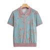 Conjunto de duas peças de verão estampado com lapela para mulheres de meia-idade e idosas, camiseta de manga curta para avó, conjunto de camisas pequenas soltas para mãe