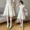 Saia de Chiffon com Renda Nova Estilo Verão 2026, Saia Midi Evasê Emagrecedora e Versátil, Elegante e Rejuvenescedora