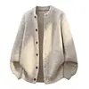 Cárdigan de punto para hombre de otoño e invierno, estilo casual con botones, cuello alto, lana pura, engrosado, corte holgado, chaqueta suéter de punto de negocios