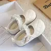 Primavera 2026 Nuevos Zapatos para Primeros Pasos de Niños Estilo Coreano Zapatos Mary Jane para Niñas Suela Suave Adorno de Encaje Zapatos Pequeños de Piel