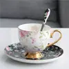 Conjunto Luxuoso de Xícara e Pires para Café em Porcelana Óssea com Borda Dourada, Conjunto de Chá de Grande Capacidade para o Chá da Tarde