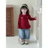 Camiseta para niña, top rojo estilo coreano de dos piezas falsas para bebé niña, nueva camiseta básica de primavera y otoño para bebés y niños pequeños