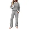 Amazon Cross-border Moda Casual Outono 2026 Novo Conjunto de Malha com Calça de Perna Reta e Gola Redonda