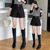 Shorts casuais femininos, novos shorts de terno de lã de cintura alta para outono e inverno com bolsos, calças de lã de perna larga para mulheres