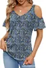 Roupas Femininas Transfronteiriças Europeias e Americanas 2025 Amazon Verão Novo Ombro a Ombro Estampado Decote V Manga Curta Solto Top Camiseta