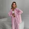 Conjunto de Pijama de Cuadros Rosas de Dos Piezas para Otoño e Invierno 2026 Nuevo Europeo y Americano Conjunto Casual y Cómodo de Patchwork Ropa de Casa para Mujer Venta al por Mayor