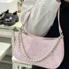 2026 Nova Bolsa Rosa Borboleta Baguete Feminina Corrente Metálica de Pérola Padrão Diamante Bolsa de Ombro Único Transversal Leve Luxo