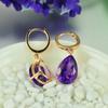 Fábrica atacado Brincos de ametista feminina moda gota em forma de diamante roxo temperamento gancho de orelha temperamento brincos banhados a ouro