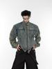 Estilo americano Retro Old Washed Shoulder Pad Short Stitching Denim Jacket Trendy Brand Metal Design Collarless Jacket for Men