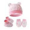 2023 Comercio Exterior Gorro Fetal para Bebé Guantes Anti-Rayaduras para Bebé Pies Cubiertos Set de 3 Piezas Gorro con Orejas para Recién Nacido 0-6 Meses