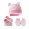 Gorro fetal para bebé de primavera y verano, guantes antiarañazos para bebé, cubre pies, conjunto de 3 piezas, gorro de oso para recién nacido, 0-6 meses