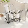 Portacepillos de Dientes Transfronterizo, Estante para Pasta de Dientes, Soporte para Vaso de Enjuague Bucal de Hierro Forjado sin Taladro, Estante de Almacenamiento con Drenaje para Cuchillas y Herramientas Dentales