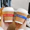 Copo de Café de Cortiça, Copo de Papel Descartável para Milk Tea com Tampa, Copo Espessado para Embalagem de Bebidas Quentes para Levar, Logo Impresso Comercial