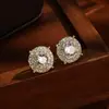 Pendientes Redondos Rakol Chapados en Oro de 14 Quilates sin Níquel con Diamantes Completos, Pendientes de Circonita de Doble Capa de Alto Brillo, Artículo Popular de Venta Transfronteriza
