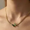 Conjunto de Collar y Tobillera de Mariposa Esmaltada Azul de Acero de Titanio, Joyería de Cadena Tejida, Accesorio Fresco para el Pie de Mariposa Verde