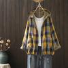 Cardigã de algodão com capuz de camada dupla japonês, top com barra xadrez vintage, cordão, camisa Joker solta, atacado