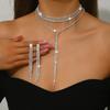 Novo Design Boêmio Amazoniano Colar Multicamadas em Forma de Y com Incrustação de Strass Corrente de Tênis Laço Corrente da Clavícula