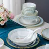 Conjunto de Pratos Jingdezhen Doméstico Simples Europeu Cerâmica Louça Tigelas, Pratos e Hashis de Porcelana Azul Presente Atacado