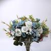 Ramo de rosas de imitación para sala de estar nórdica, flores de seda para interiores, flores falsas, artefactos florales, flores secas, mesa de comedor, adornos florales decorativos de plástico.