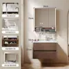 Gabinete de Baño de Nogal Madera Maciza Estilo Mid-Century Juego de Lavabo Cerámica Integrada Gabinete de Lavandería para Baño Lavamanos