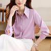 Camisa feminina de manga comprida de cetim roxo acetato moda início da primavera estilo ocidental OL comutador simples brilhante