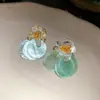Brincos de Concha em Forma de Agulha de Prata de Verão com Pedra Triturada, Brincos de Nicho de Alto Padrão, Estilo de Férias Doce e Fresco para Mulheres