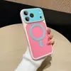 Funda Magnética de Acrílico Dopamina Colorida con Sensación de Piel y Diseño Color-Blocking para Apple 18 Pro Max con Ventana Grande