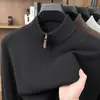 Suéter de Punto con Cuello Alto y Cremallera, Mezcla de Lana de Color Sólido, Estilo Old Money para Hombre, Camisa Base Casual Holgada para Otoño e Invierno