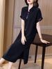 Vestido elegante plus size para mãe, solto, cobrindo a barriga, verão 2024, manga curta, gola POLO, comprimento médio, vestido de camisa